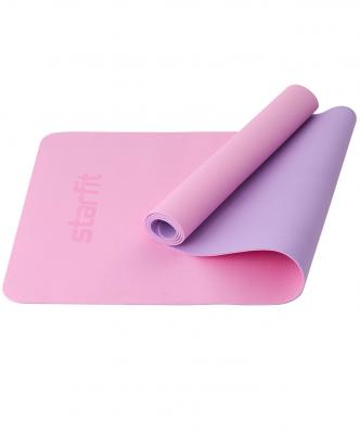Коврик для йоги и фитнеса FM-201, TPE, 183x61x0,4 см, розовый пастель/фиолетовый пастель